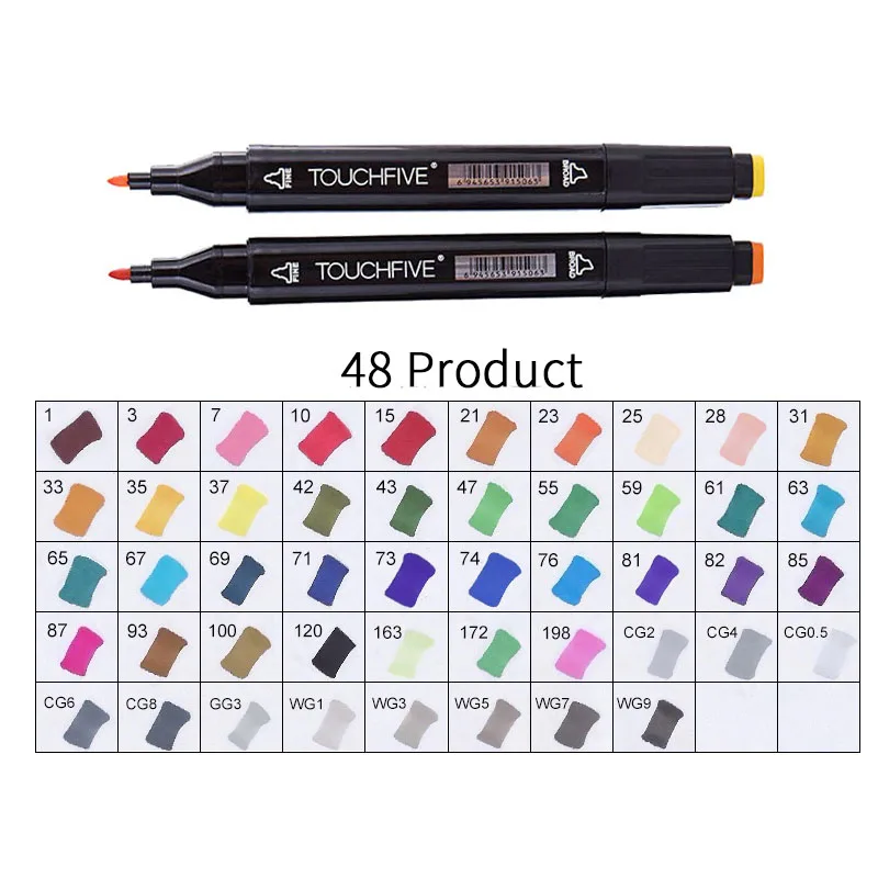 BLACK-48PRODUCT TOUCHFIVE 168 цветов художественные Маркеры Набор ручек с двойной головкой ручка для рисования манга маркер для окрашивания выдвижных ящиков поставки Студенческая ручная краска - Цвет: BLACK-48PRODUCT