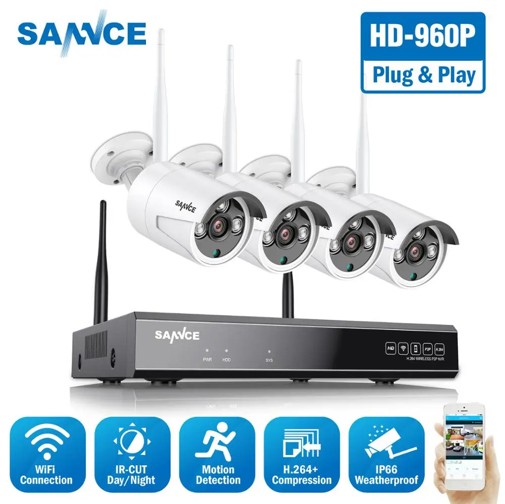 SANNCE 8CH HD 960P беспроводная домашняя система безопасности 1080P HDMI NVR с 4 шт наружные