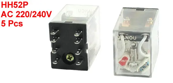 5pcs HH52P AC 220/240V 50/60HZ DPDT 2NO 2NC 8 Pin General Purpose Power Relay