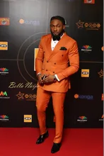 Latest Coat Pant Designs Orange Double Breasted Men Suit Blazer Slim Fit Skinny Groom Suits Custom Prom Tuxedo 2 Piece Masculino