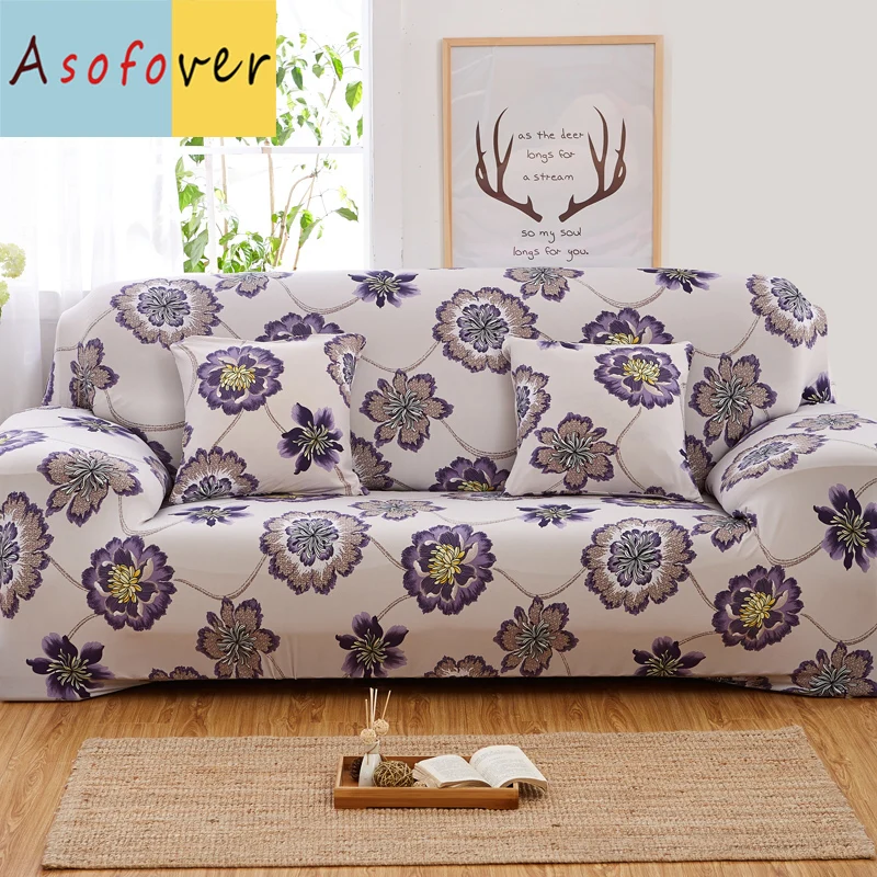 1PC Purple Flower Sea Sofa Covers For Living Room Slipcover Sofa Cover