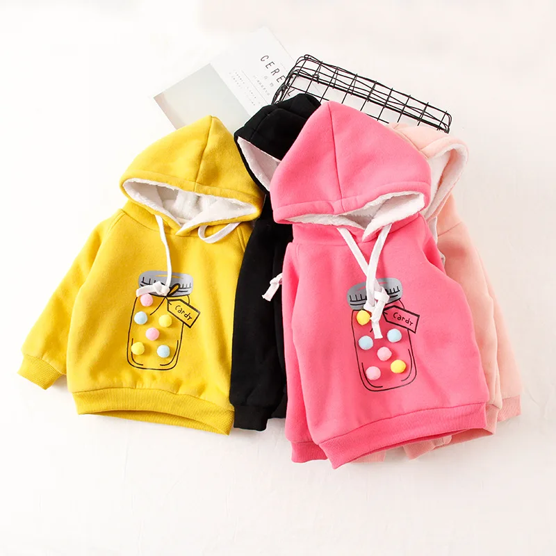 v tree plus velvet winter children jackets cartoon girls hoodies