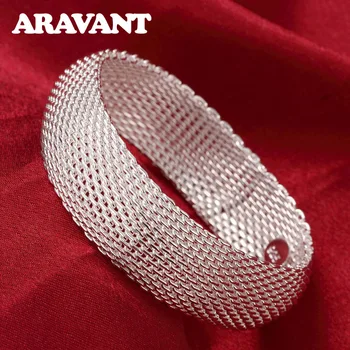 

Fashion 925 Silver Simple Weave Mesh Bangles For Women Party Fashion Silver Jewelry Gifts