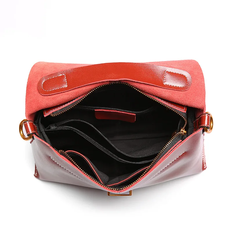 Новые женские сумки-мессенджеры из натуральной коровьей кожи для женщин с широким ремешком с красным замком Бордовые женские короткие сумки на плечо YI415
