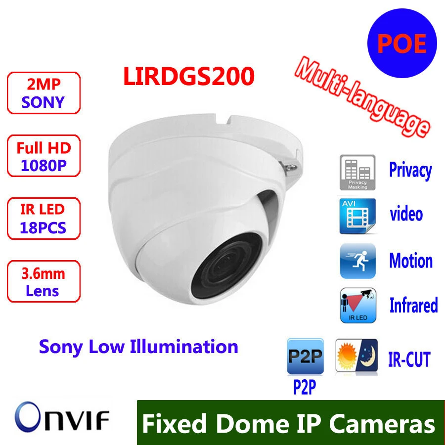 Wide Angle 2.8mm/3.6mm Lens ONVIF P2P Security IP Camera 1080P Indoor