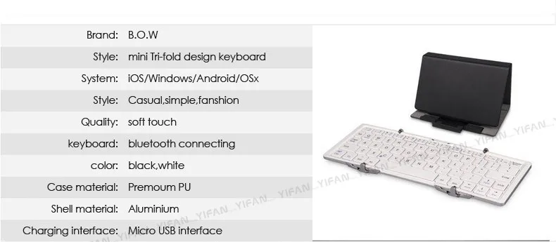 B. O. W мини Bluetooth клавиатура складной(складной) алюминиевый чехол для iOS, Android, Windows, PC, планшетов и смартфонов