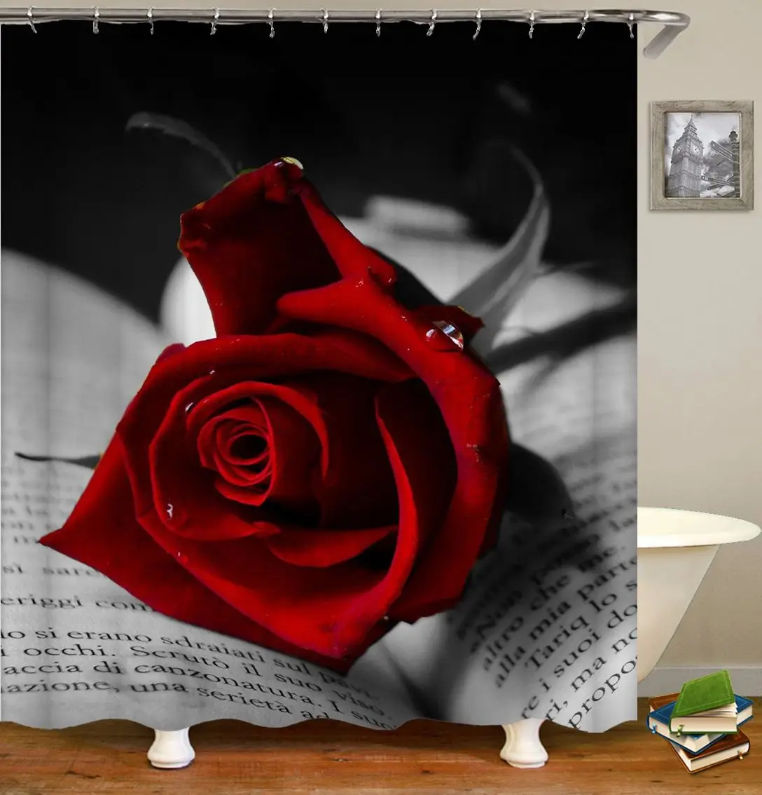 Занавеска для душа 3D цветок розы Водонепроницаемая полиэфирная ткань занавеска для душа s занавеска для ванной комнаты с 12 крючками набор колец домашний декор - Цвет: 2