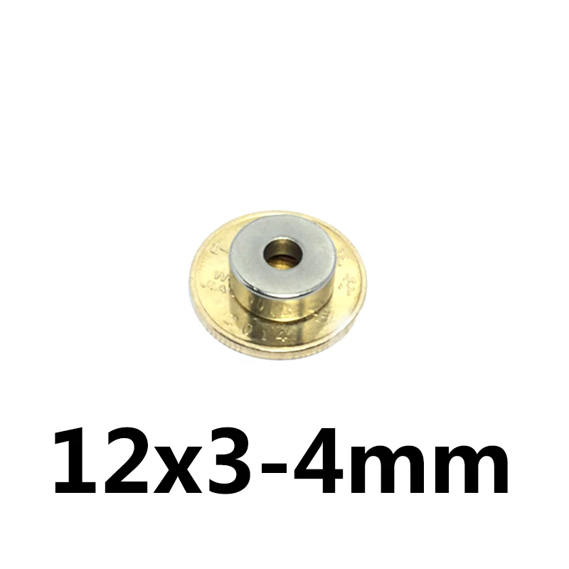 

10Pcs 12 x 3mm Hole: 4mm Ring Neodymium Countersunk Magnets Small Round Permanent Super Strong Rare Earth Magnet Disc12*3-4mm