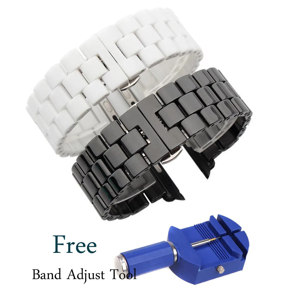 

Ceramic Watch Strap for Apple Watch Band 42 44mm 45mm 49mm Wristband for iWatch Series 8 7 6 SE 5 4 3 Butterfly Buckle Bracelet