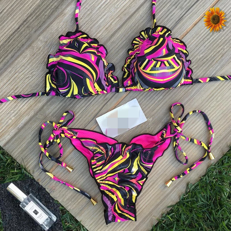 

2019 Sexy Bandage Bikini Push Up Swimwear Women Low Waist Halter Floral Printed Bathing Suit Summer Swim Underwire Bikinis