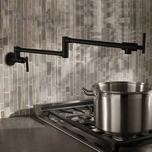 Black Wall Mounted Pot Filler Kitchen Faucet Folding Kitchen Faucet 2 Handles Single Cold Kitchen Faucet Tap, Brass13-012