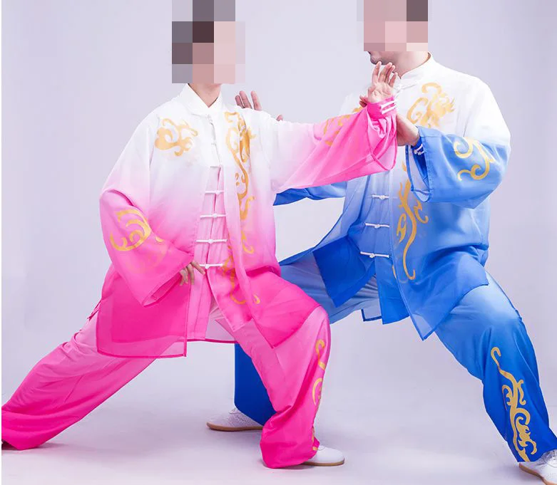

unisex Summer&Spring Tai chi suits gradient three-piece suit martial arts performance clothing kung fu uniforms blue/purple/gray