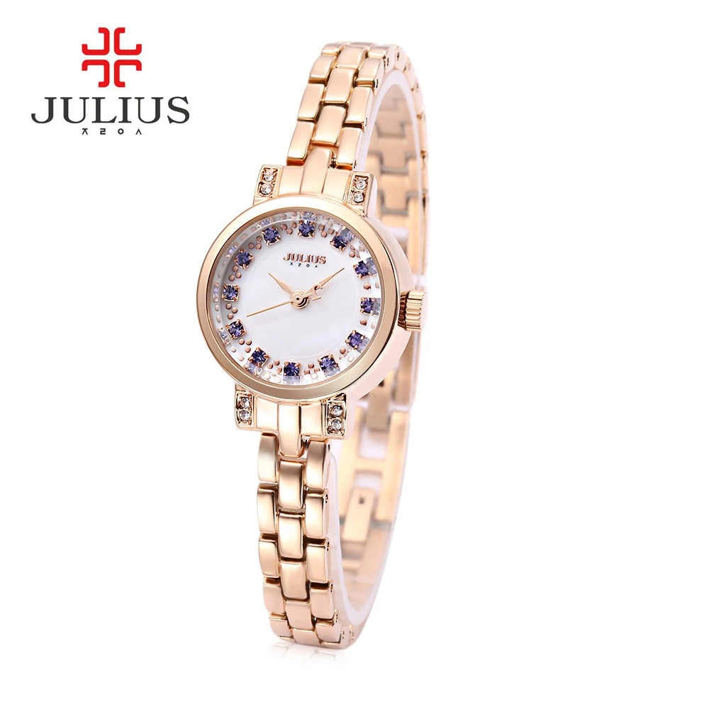 

Julius JA - 883 Women Dress Quartz Watch Artificial Diamond Dial Slender Stainless Steel Band 3ATM Wristwatch