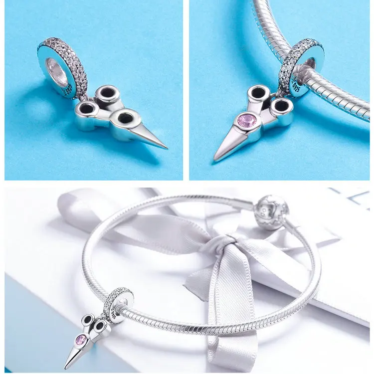 eternity ring BAMOER Genuine 925 Sterling Silver Tools Scissor Pink CZ Pendant Charm fit Bracelet & Necklaces Sterling Silver Jewelry SCC656 couple rings