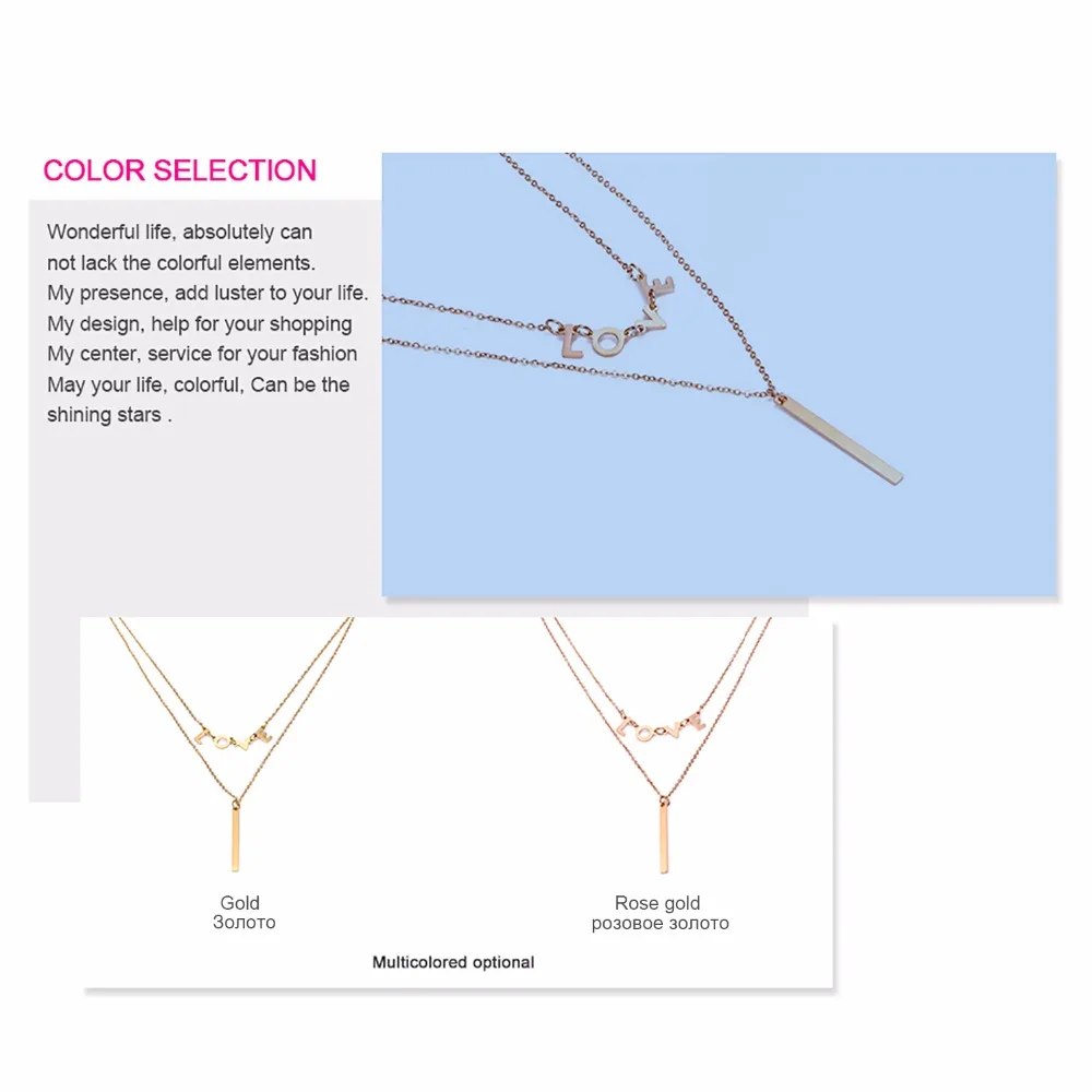 eManco Layered Necklace Rose Gold Color Stainless Chain With Letterring Geometric Pendants Short Statement Necklace For Women
