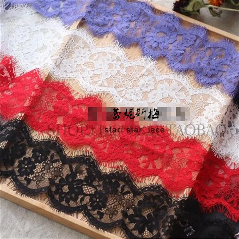 

3Meters Factory Direct Sale Hot Sale Lace Eyelash Lace Trim 4Colors Purple, red DIY Clothing Accessories 9cm Wide LB0072