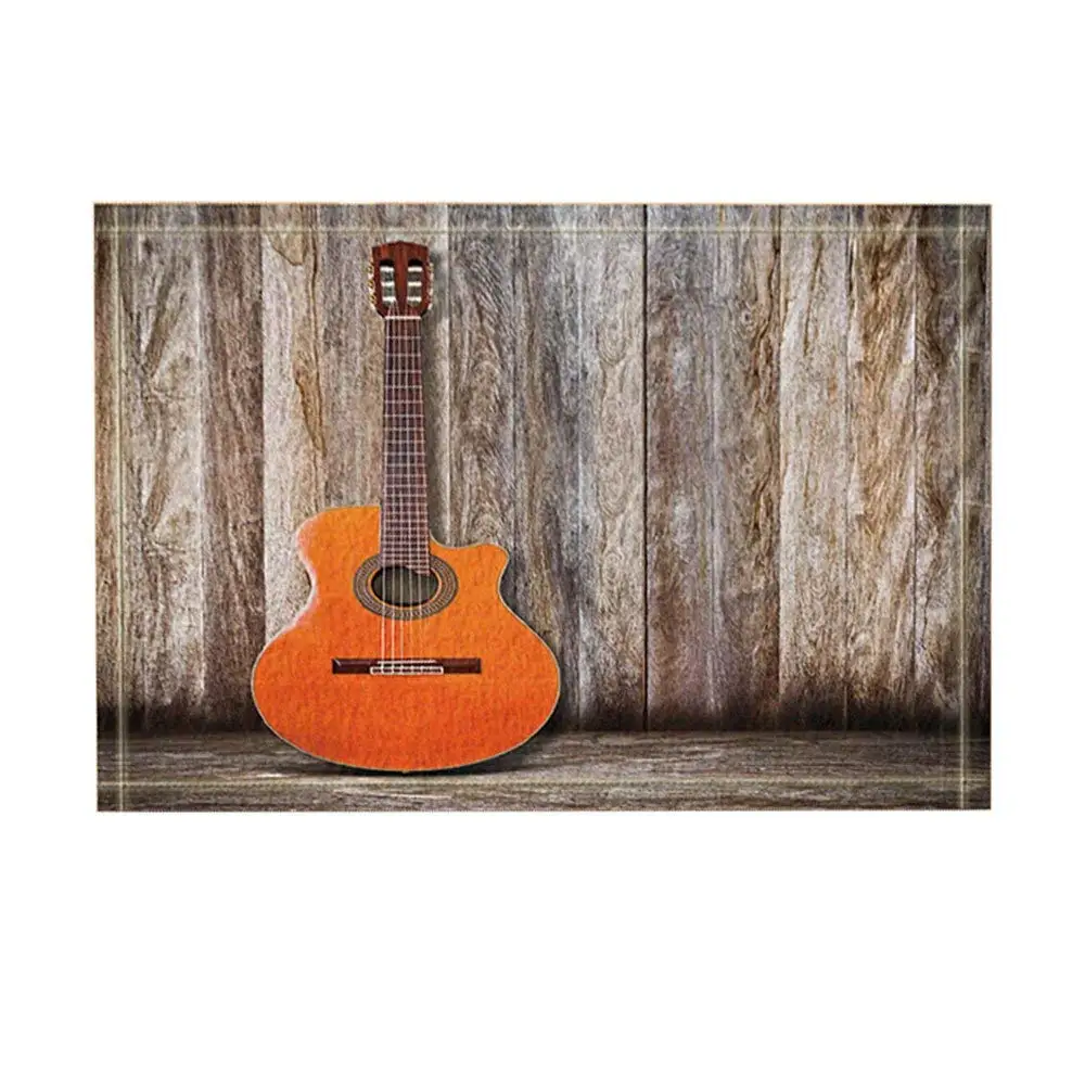 Music Decor Classical Guitar on Wood Fence Floor Bath Rugs Non-Slip Funny Indoor Outdoor Doormat | Дом и сад