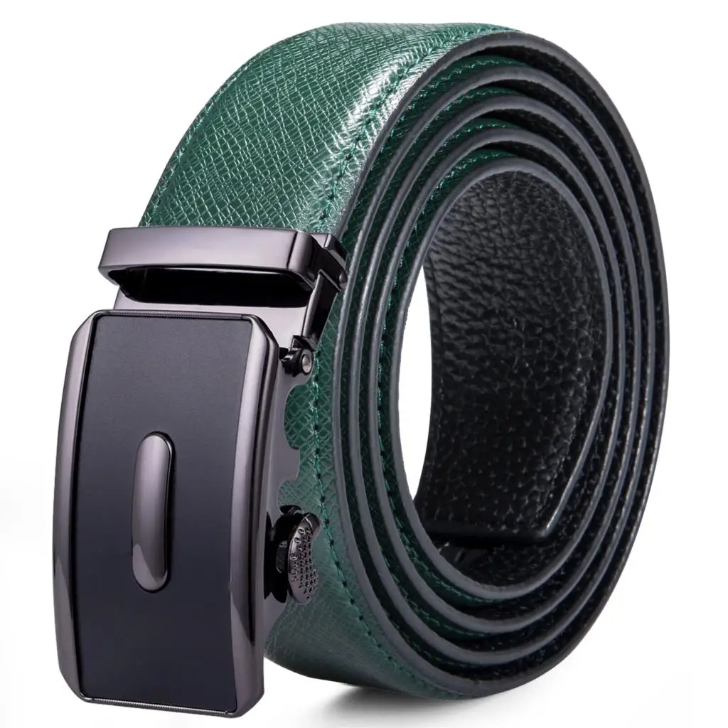 

DM-I-0007 Male New Green Leather Belts Fashion Automatic Buckle High Quality Cowhide Genuine Leather Jeans Strap Mens Belts