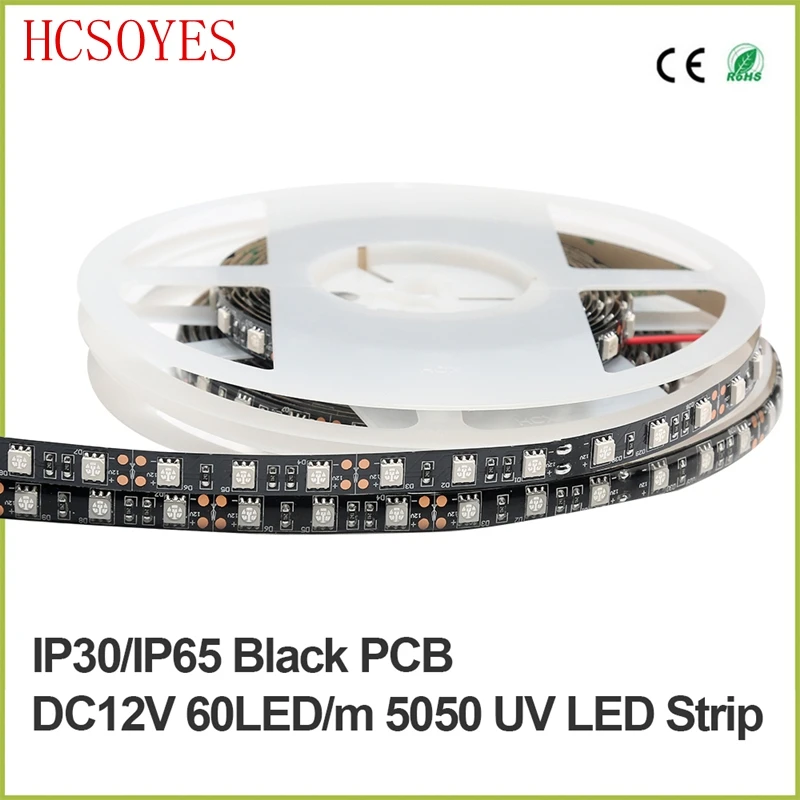 DC12V 5 м 5050 SMD 60 светодиодный s/M Ультрафиолетовый светодиодный полосы, 395nm Фиолетовый УФ 300 светодиодный s светодиодный гибкий линейный светильник белый/черный PCB IP30NP/IP65 WP