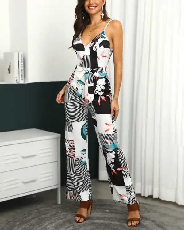 mixed print jumpsuit