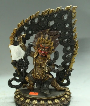 

10" China Tibetan Buddhism Old Bronze 24K Gold Vajrapani Mahakala Buddha Statue
