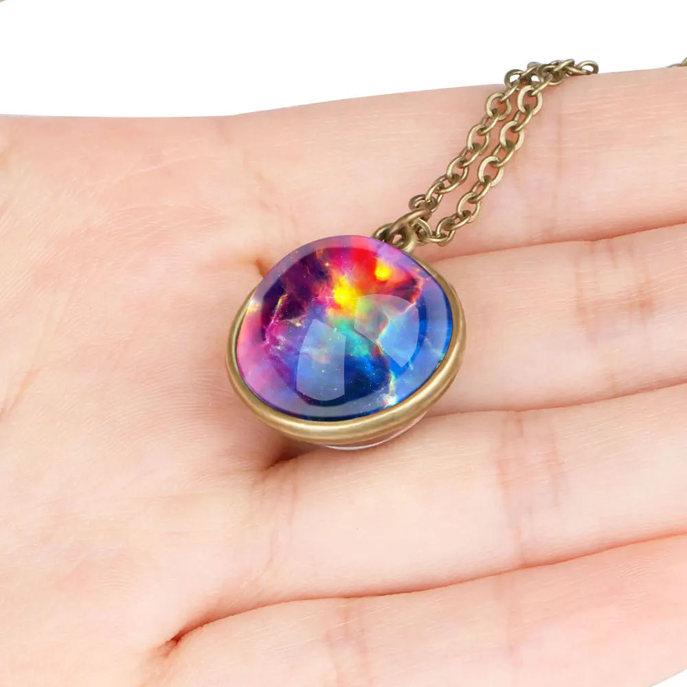 

Hot Vintage Necklace Jewelry Fashion Popular Chain Handmade Glass Ball Solar System Galaxy Pendant Necklace Moon Space Universe