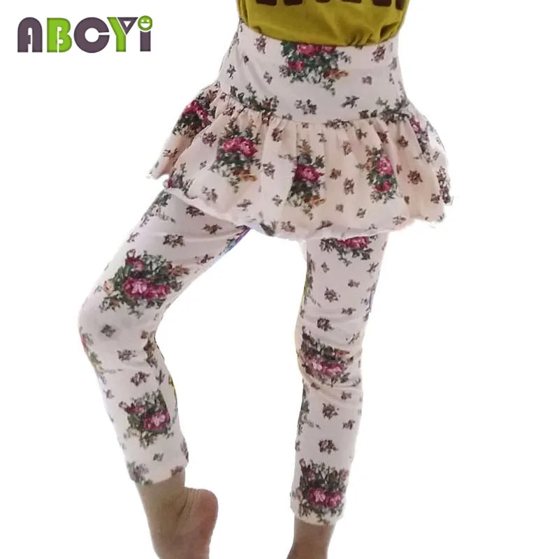 

3-10Y Girls Leggings Spring 2016 New Kids Pantskirt Pencil Pants 100% Cotton Retro Flower Printed Autumn Warm Leggings Culottes