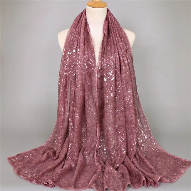 Однотонная блестящая шаль из вискозы в горошек большого размера, однотонная Серебряная повязка на голову, мусульманский хиджаб, снуд, Echarpe Foulard Femme - Цвет: 1