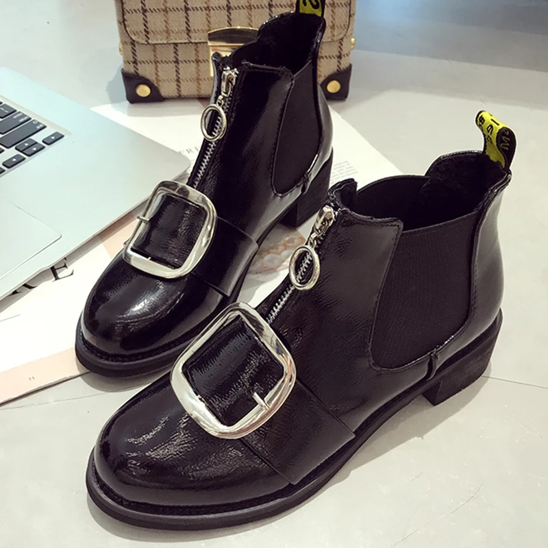 

Moxxy Designer Chelsea Boots Women Winter Leather Zip Shoes Women Ankle Boots Autumn Waterproof Platform Creeper Flats Shoes