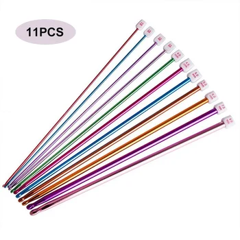 

11pcs/set Crochet Hooks Needles Hand Sewing Needles Set Assorted Colors Tunisian Afghan Aluminum Knitting Needles Tools Kit