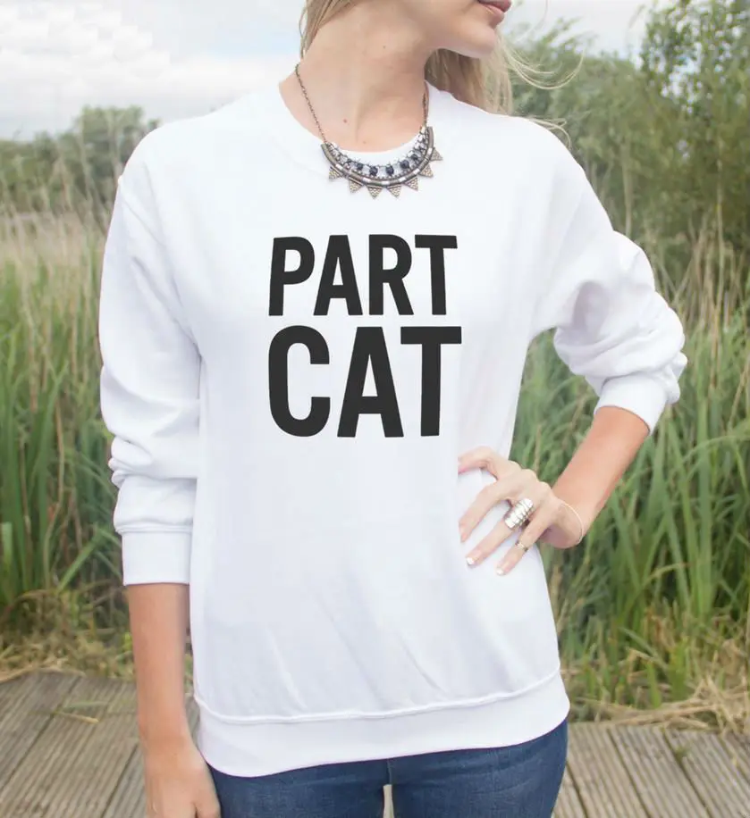 Часть кошка женский с надписью Толстовка Джемпер хлопок повседневные толстовки для леди хипстер белый серый черный BZ203-61