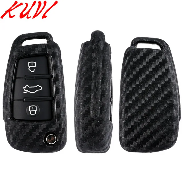 

Carbon Fiber Pattern Silicone Key Protection Cases For Audi Sline A3 A5 Q3 Q5 A6 C5 C6 A4 B6 TT 80 S6 3 Buttons Flip Key