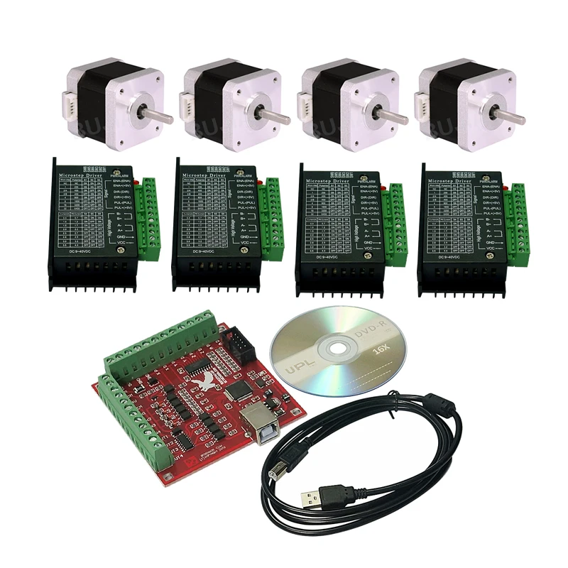 

4 Axis CNC Kit USB CNC Smooth Stepper Motion Controller Card NEMA 17 23 Stepper Motor 42 57 Driver TB6600