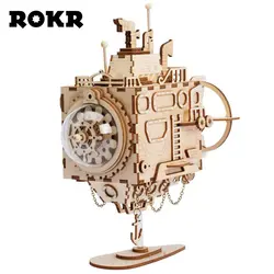 ROKR DIY стимпанк музыкальная шкатулка модель подводной лодки 3D деревянные головоломки музыкальные игрушки сборки модель здания комплект для