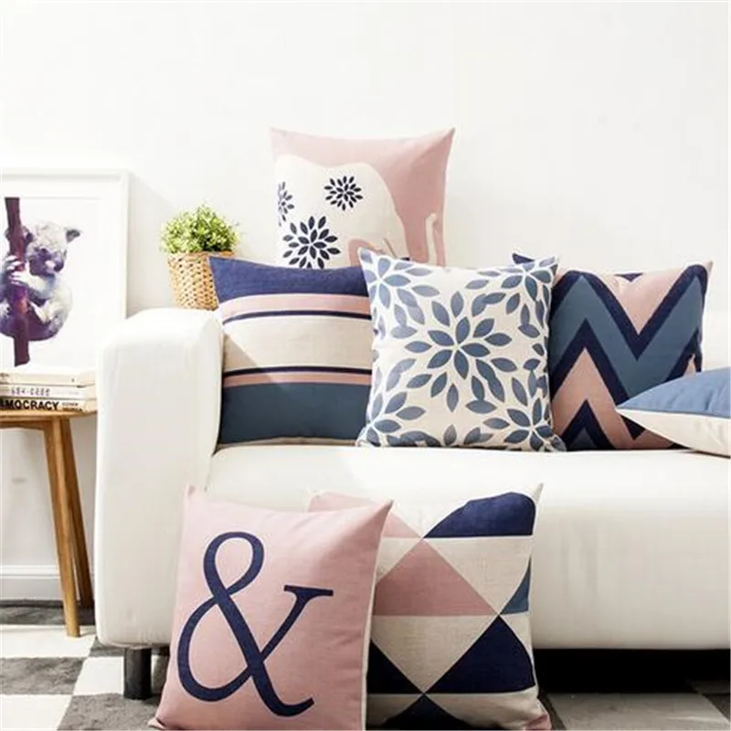 Декоративные подушки в виде листьев, чехол в скандинавском стиле, розовое постельное белье из хлопка с геометрическим рисунком, наволочка для дивана, кровати, домашний декор, наволочка
