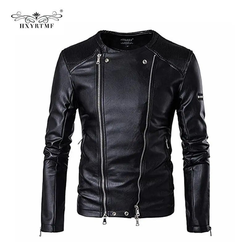 Fashion New Style Designer Brand Men Jackets Solid Long Sleeve PU Leather Outerwear Casual Coats