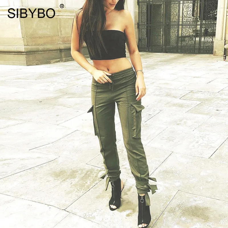 Sibybo/брюки-карго с карманами и высокой талией из хлопка; женские осенние обтягивающие повседневные брюки; женские брюки; зимняя уличная одежда; женские брюки