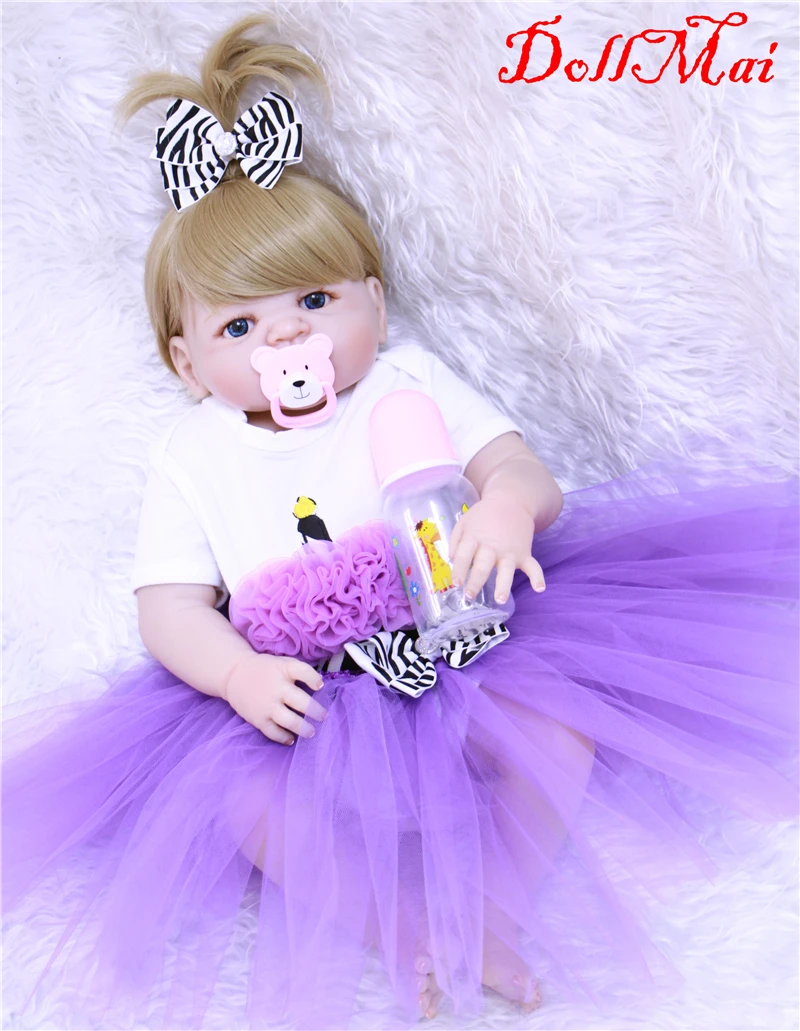 

Reborn GIRL full silicone reborn baby dolls 22"55cm children gift toy dolls blonde hair princess BJD bebe-reborn bonecas