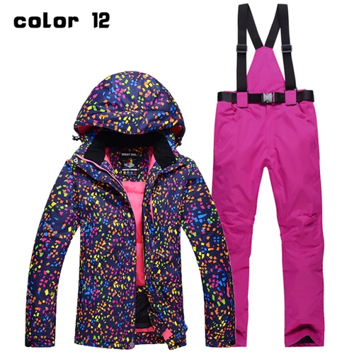 color 12 Новинка, лыжные костюмы, куртки, брюки, женские комплекты для сноуборда, женская зимняя спортивная одежда, дышащая водонепроницаемая водостойкая Лыжная куртка - Цвет: color 12