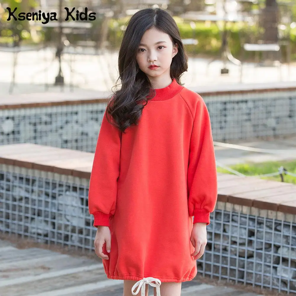 

Kseniya Kids 2018 Autumn Winter New Girls Big Children Plus Princess Long Sleeve Sweater Dress Long Warm Hoodies Knee-length