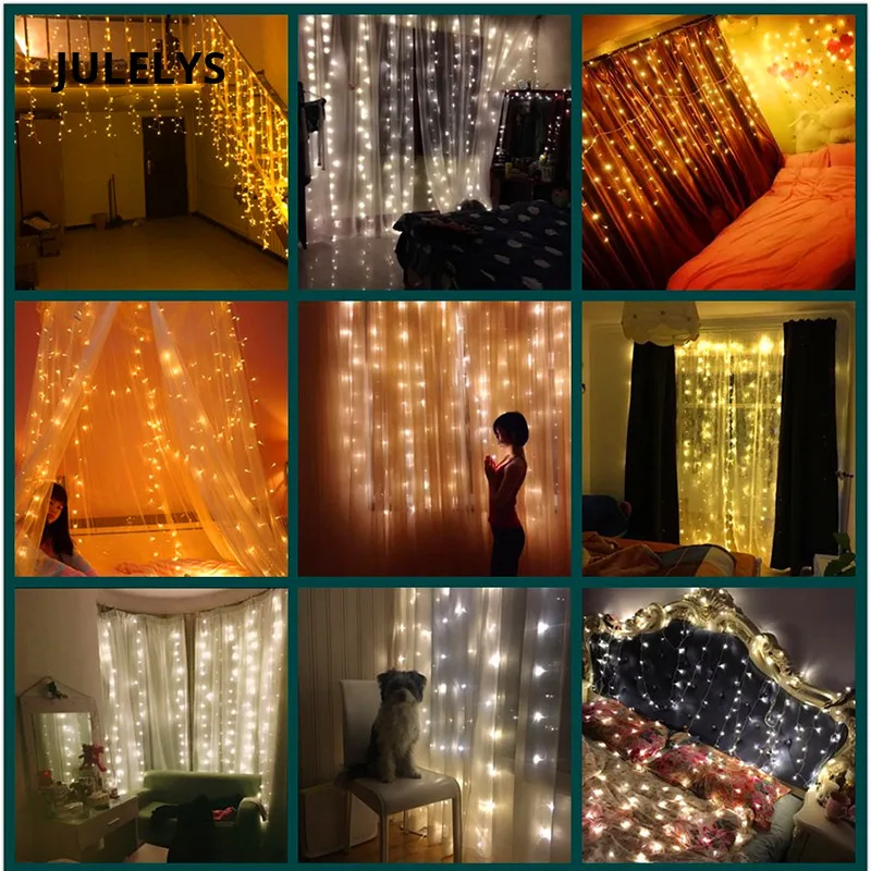 JULELYS, 8 м x 2 м, 512 лампочек, светодиодный светильник-занавеска для праздника, дня рождения, вечеринки, Декор, Свадебный светильник, новогодняя, Рождественская гирлянда, для улицы