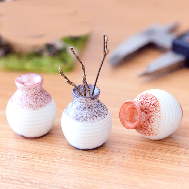 

3PCS Super Mini Vase Miniature Craft Doll House Decor Fairy Garden Miniatures DIY Desktop Ornament Home Decoration Accessories