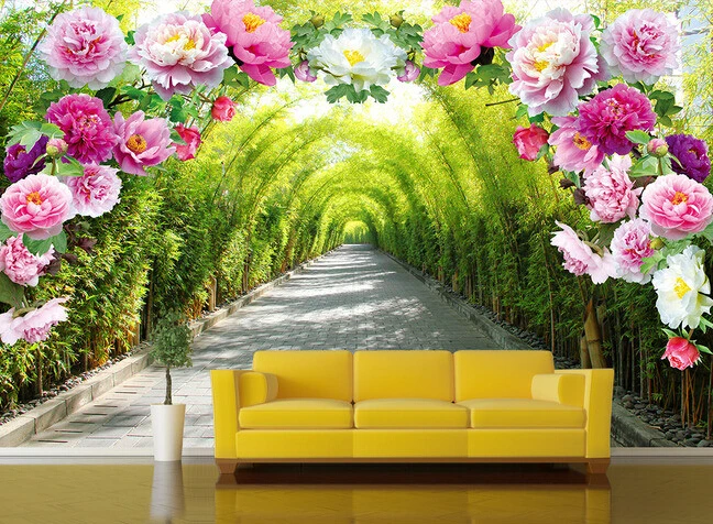 Пользовательские садовые обои 3D цветы коридор пейзаж фрески для гостиной
