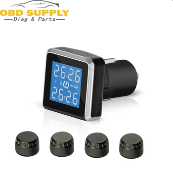 

Cigarette Lighter TPMS Car Wireless Auto Alarm Tire Pressure Monitoring System LCD Display 4 External or Internal Sensors
