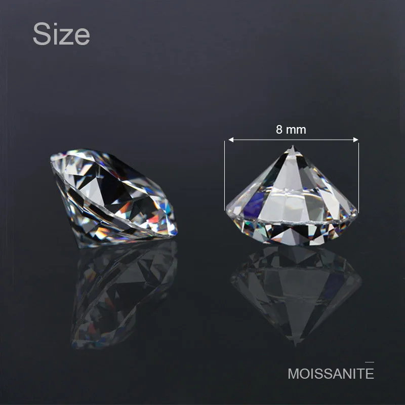 NiceGems Moissanite 8 мм GH белый цвет 2 карат круглая огранка отличные Сердца и стрелы