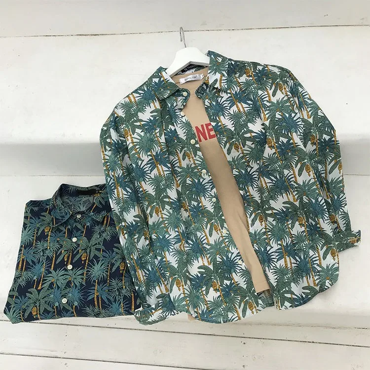 Японский Винтаж хлопковые рубашки для Для мужчин печатных длинными рукавами Hawaiia рубашка Повседневное Для мужчин s каникулы одежда Camisa