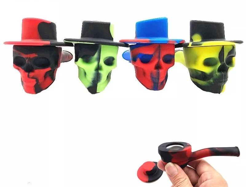 

4 Colors Camouflage Skull Head Tobacco Smoking Pipe Silicone New Design Portable Pipes For Smoker