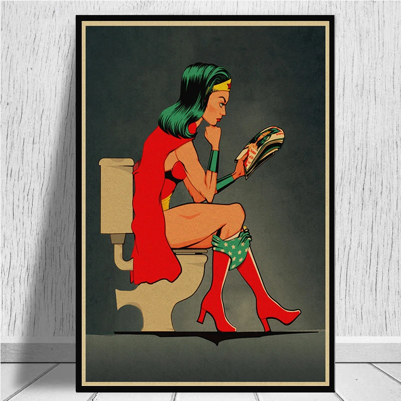 Супергерой Супермен Бэтмен Туалет Ванная комната настенная живопись скандинавские плакаты и принты настенные картины для декора гостиной