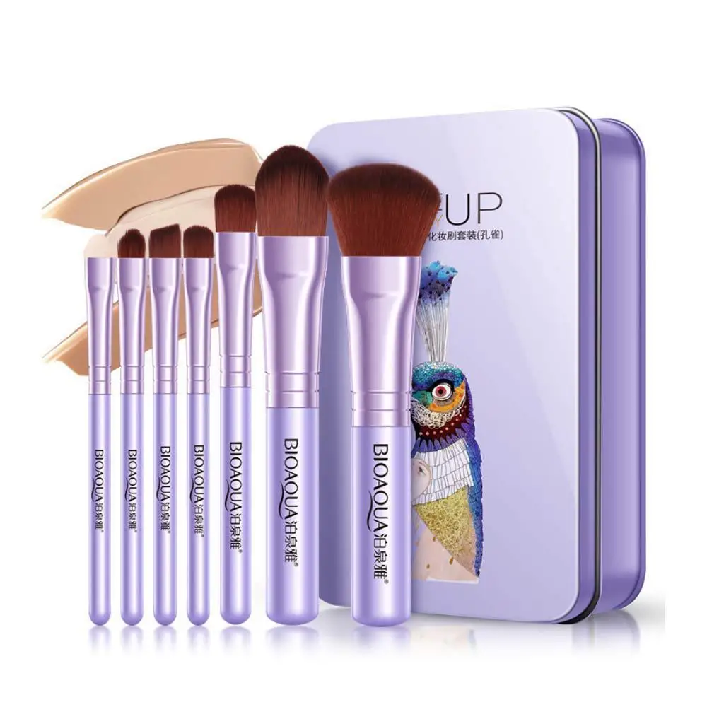 

Exquisite Iron Box 7Pcs Fine Wool Fiber Makeup Brushes Set Professional Beauty Make up Tools