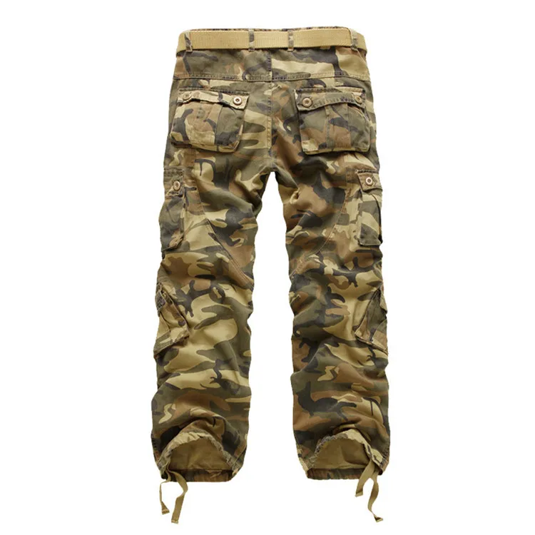 Camouflage yellow Новые Брендовые брюки карго мужские военные прямые брюки мужские s повседневные хлопковые камуфляжные многокарманные длинные брюки камуфляжные потертые брюки - Цвет: Camouflage yellow